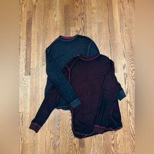 Y2K Volcom Thermal Waffle Knit Shirt Men L Grey Red Base Layer Long Sleeve X 2